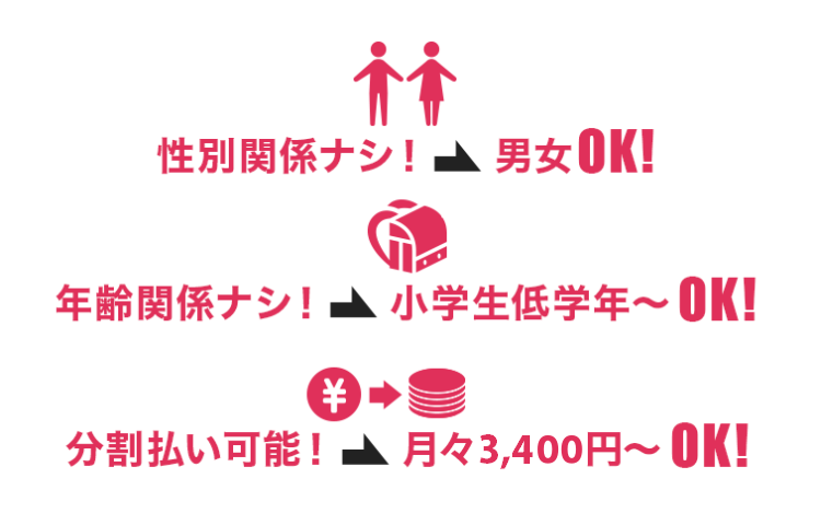 性別関係なし 年齢関係なし 分割払い可能